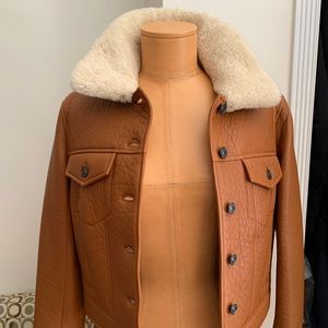 Coach Cropped Leather Jacket w/ Shearling Collar - Size Small